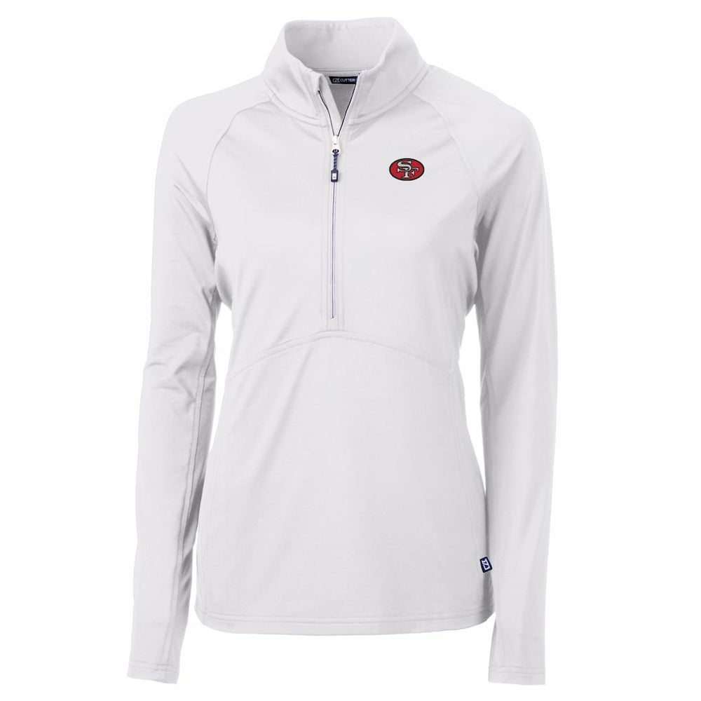 San Francisco 49ers Cutter & Buck Women's Adapt Eco Knit Stretch Recycled Raglan Half-Zip Top - White - NFL