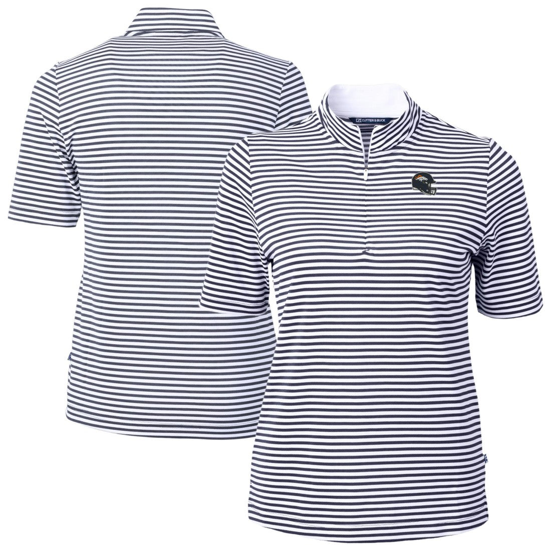 Denver Broncos Cutter & Buck Women's Virtue Eco Pique Stripe Recycled Quarter-Zip Top - Navy - NFL