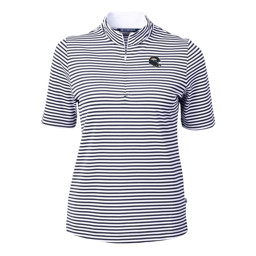 Denver Broncos Cutter & Buck Women's Virtue Eco Pique Stripe Recycled Quarter-Zip Top - Navy - NFL