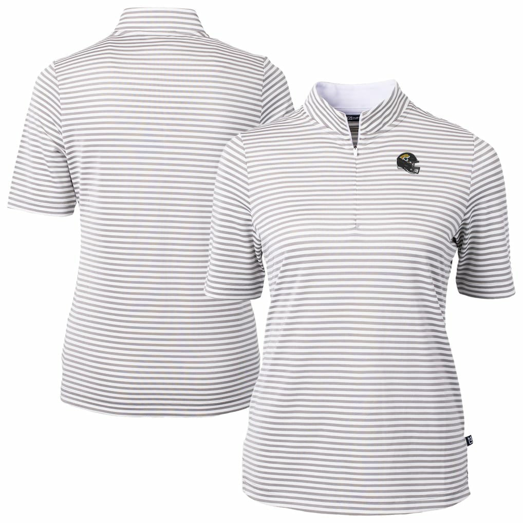 Jacksonville Jaguars Cutter & Buck Women's Virtue Eco Pique Stripe Recycled Quarter-Zip Top - Gray - NFL