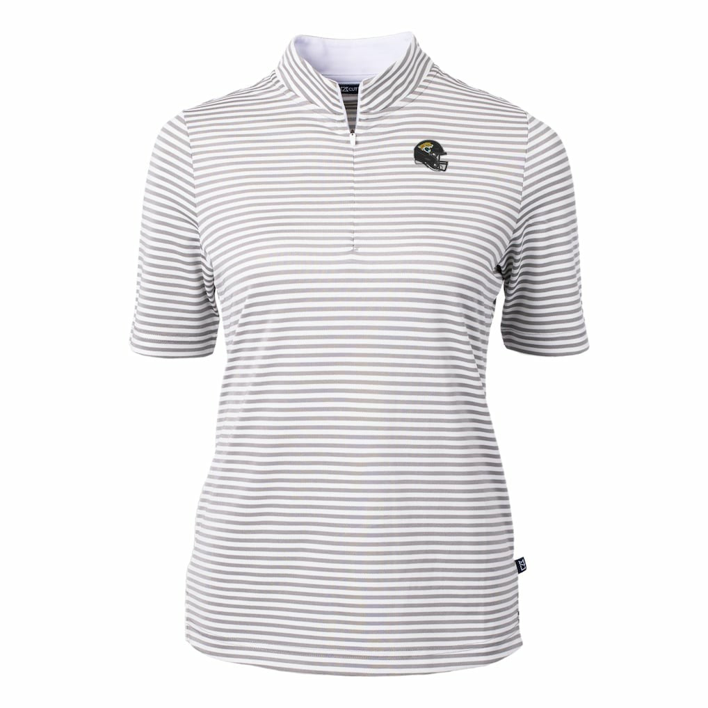 Jacksonville Jaguars Cutter & Buck Women's Virtue Eco Pique Stripe Recycled Quarter-Zip Top - Gray - NFL