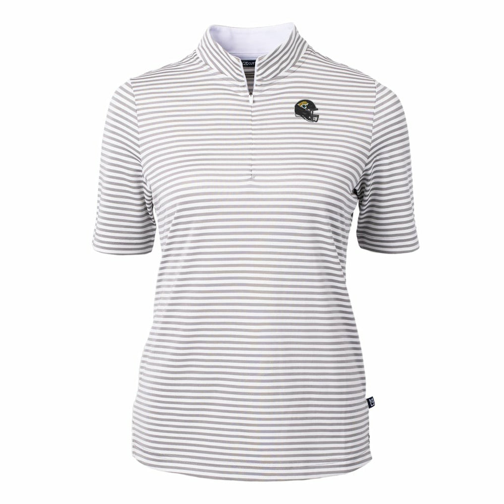 Jacksonville Jaguars Cutter & Buck Women's Virtue Eco Pique Stripe Recycled Quarter-Zip Top - Gray - NFL