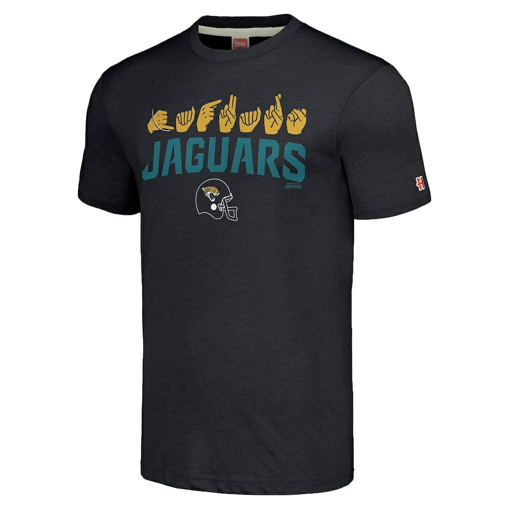Jacksonville Jaguars Homage Unisex The NFL ASL Collection by Love Sign American Sign Language T-Shirt - Charcoal - NFL