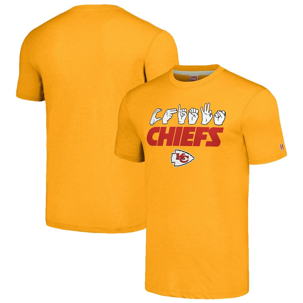 Kansas City Chiefs Homage Unisex The NFL ASL Collection by Love Sign American Sign Language T-Shirt - Gold - NFL