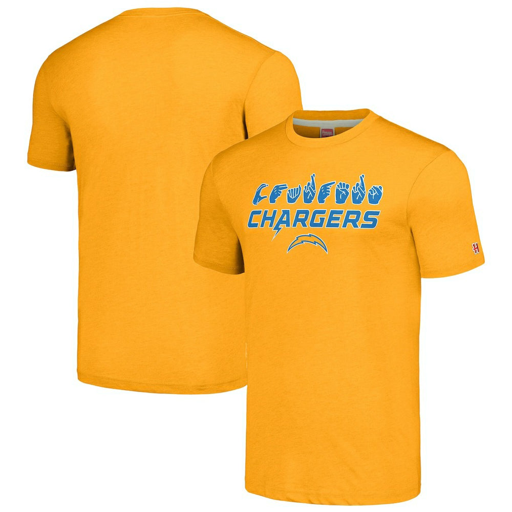 Los Angeles Chargers Homage Unisex The NFL ASL Collection by Love Sign American Sign Language T-Shirt - Gold - NFL