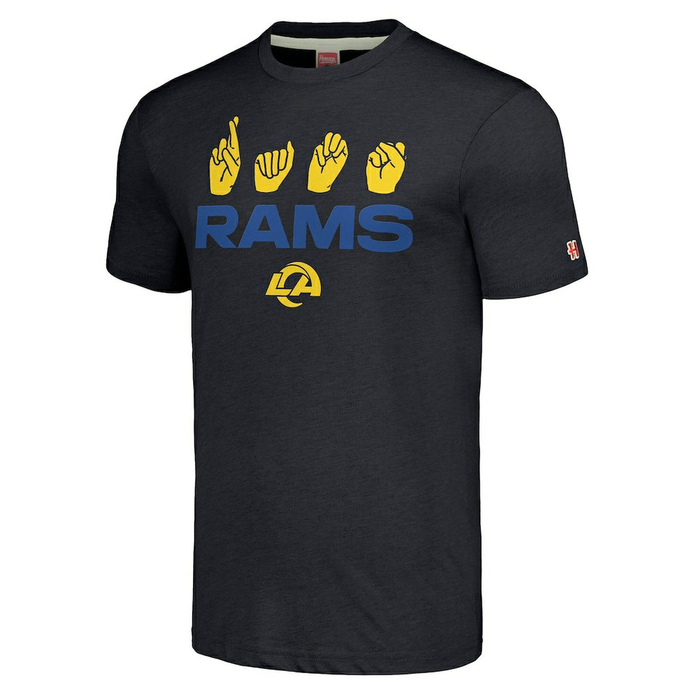 Los Angeles Rams Homage Unisex The NFL ASL Collection by Love Sign American Sign Language T-Shirt - Charcoal - NFL