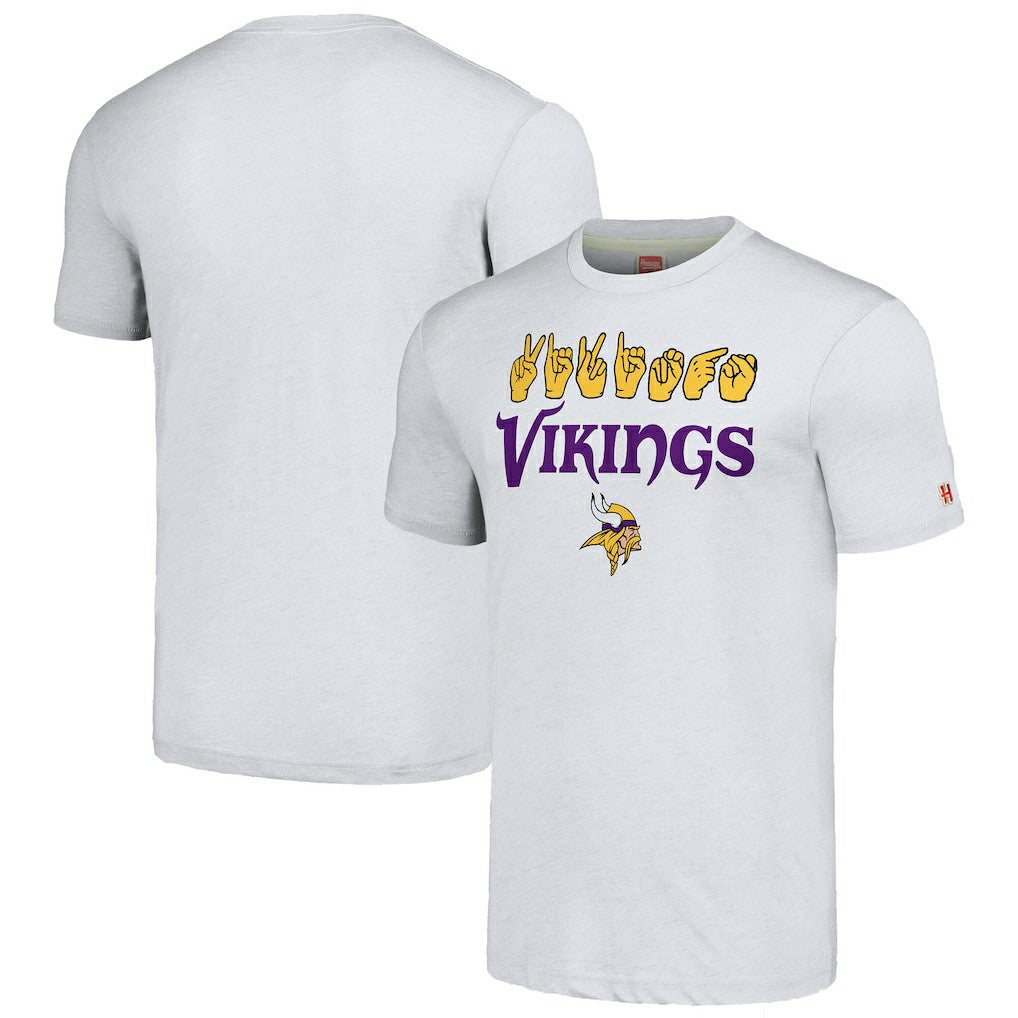 Minnesota Vikings Homage Unisex The NFL ASL Collection by Love Sign American Sign Language T-Shirt - Ash - NFL