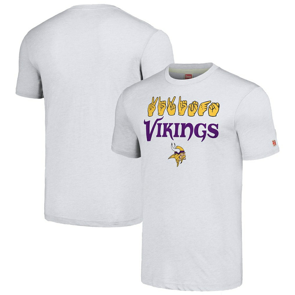 Minnesota Vikings Homage Unisex The NFL ASL Collection by Love Sign American Sign Language T-Shirt - Ash - NFL