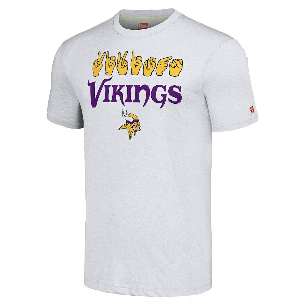 Minnesota Vikings Homage Unisex The NFL ASL Collection by Love Sign American Sign Language T-Shirt - Ash - NFL