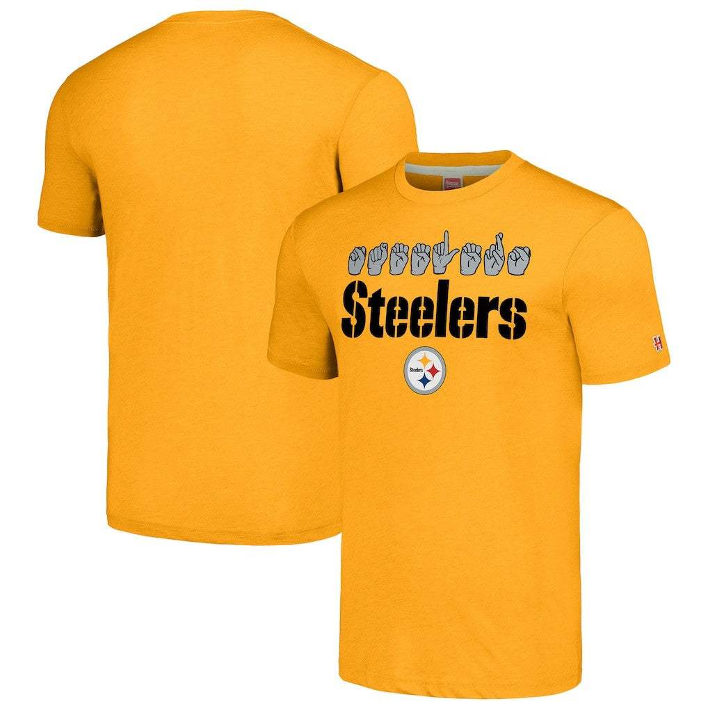 Pittsburgh Steelers Homage Unisex The NFL ASL Collection by Love Sign American Sign Language T-Shirt - Gold - NFL
