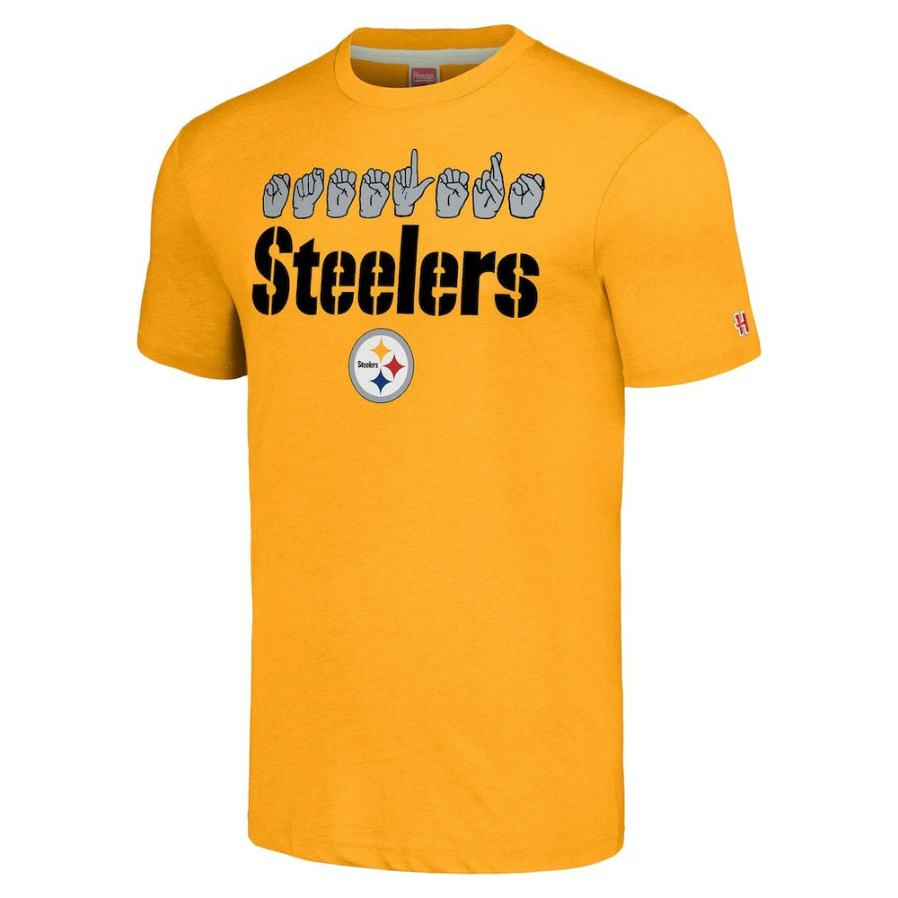 Pittsburgh Steelers Homage Unisex The NFL ASL Collection by Love Sign American Sign Language T-Shirt - Gold - NFL