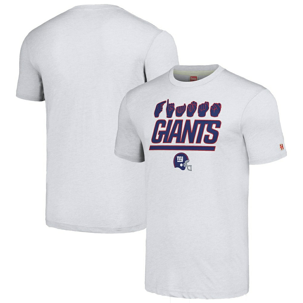New York Giants Homage Unisex The NFL ASL Collection by Love Sign American Sign Language T-Shirt - Ash - NFL