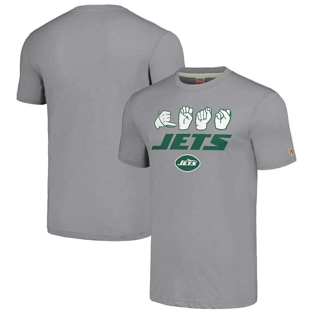 New York Jets Homage Unisex The NFL ASL Collection by Love Sign American Sign Language T-Shirt - Grey - NFL
