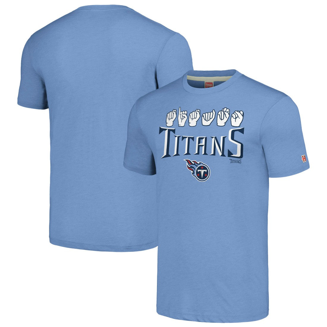 Tennessee Titans Homage Unisex The NFL ASL Collection by Love Sign American Sign Language T-Shirt - Light Blue - NFL