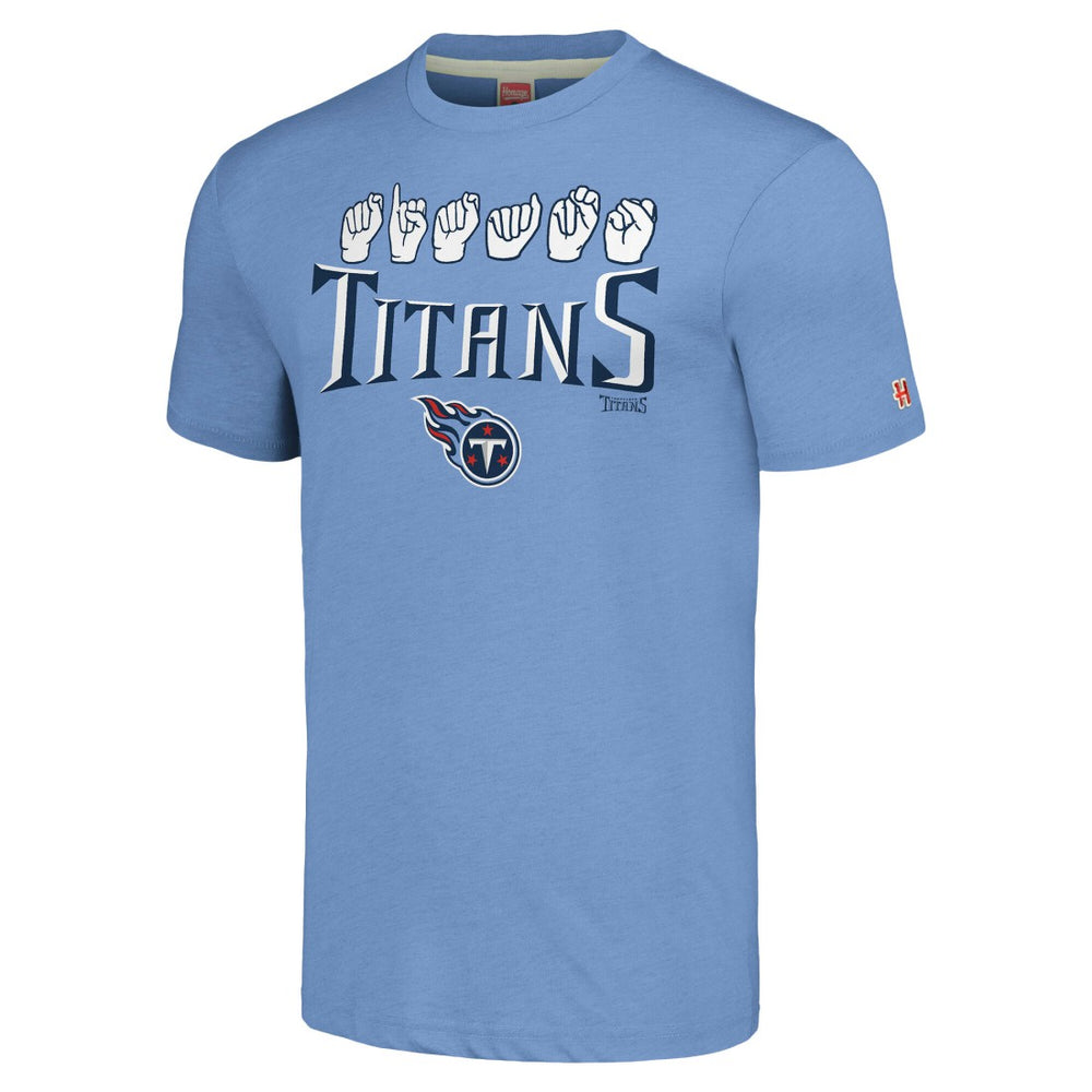 Tennessee Titans Homage Unisex The NFL ASL Collection by Love Sign American Sign Language T-Shirt - Light Blue - NFL