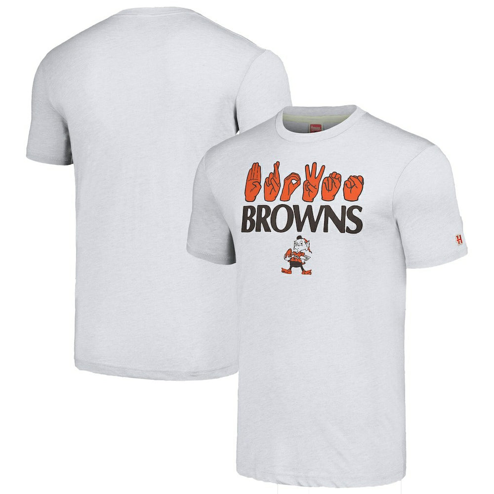 Cleveland Browns Homage Unisex The NFL ASL Collection by Love Sign American Sign Language T-Shirt - Ash - NFL