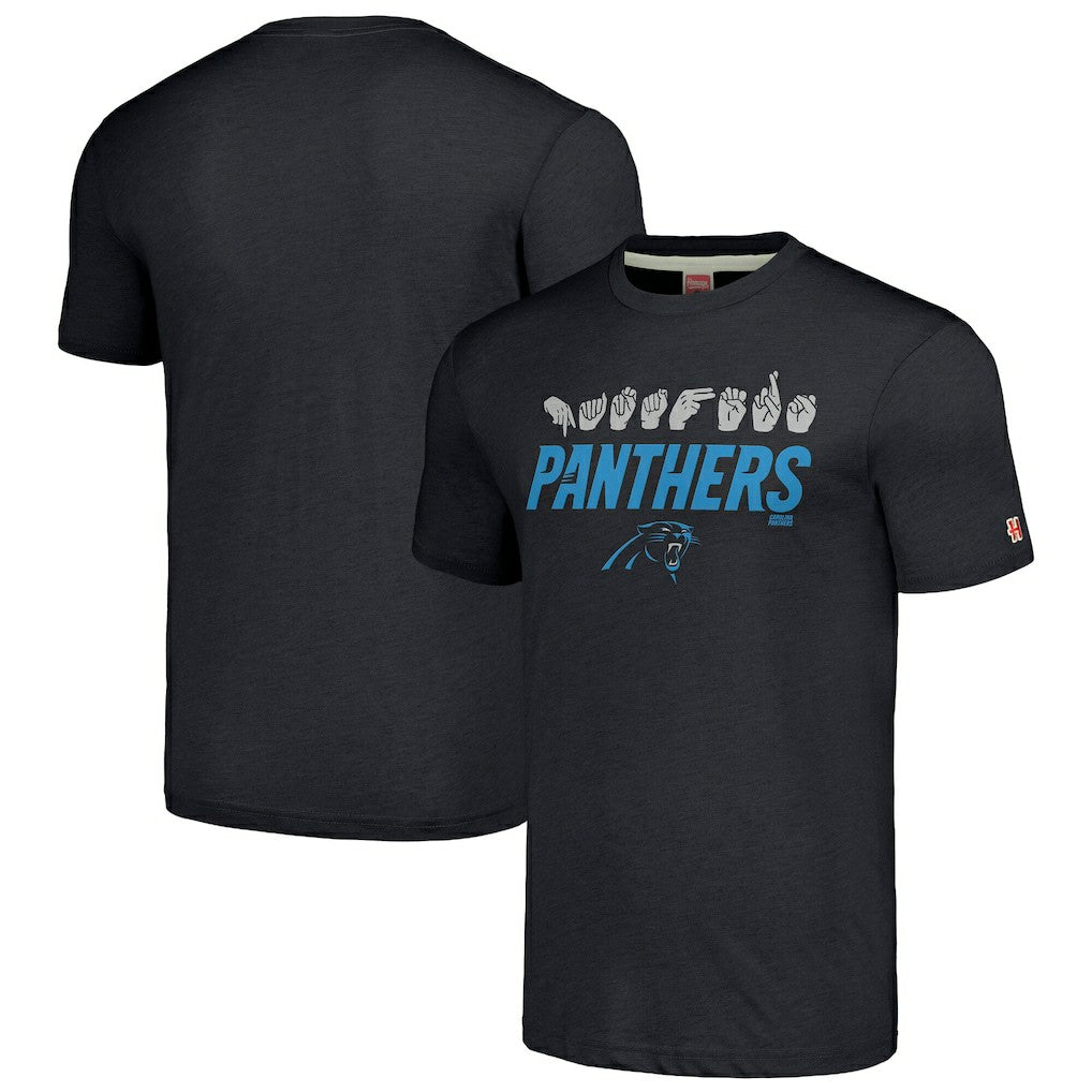 Carolina Panthers Homage Unisex The NFL ASL Collection by Love Sign American Sign Language T-Shirt - Charcoal - NFL