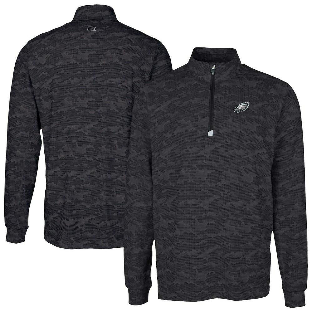 Philadelphia Eagles Cutter & Buck Traverse Camo Print Stretch Quarter-Zip Top - Black - NFL