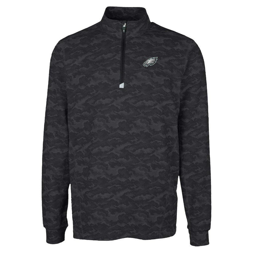 Philadelphia Eagles Cutter & Buck Traverse Camo Print Stretch Quarter-Zip Top - Black - NFL