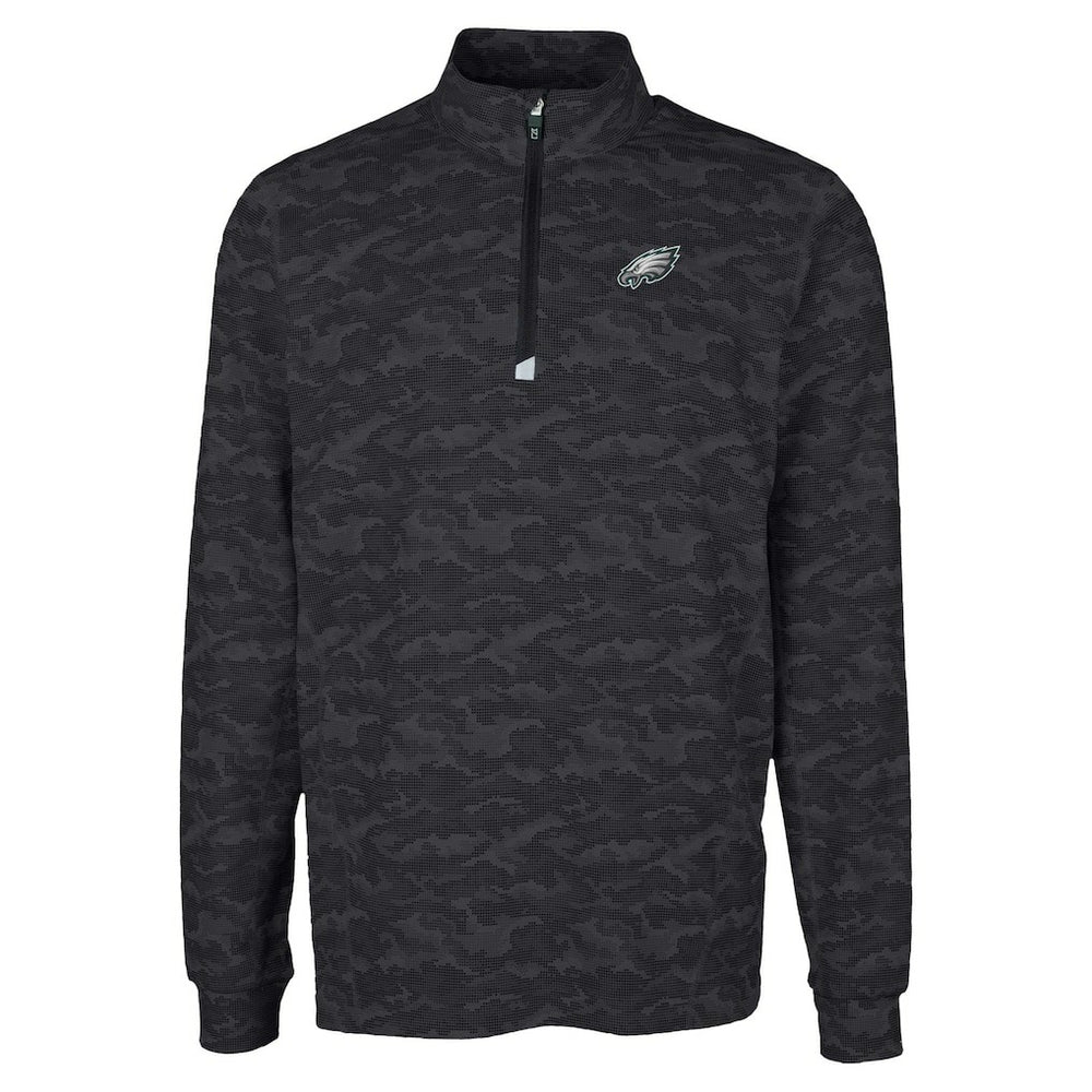 Philadelphia Eagles Cutter & Buck Traverse Camo Print Stretch Quarter-Zip Top - Black - NFL