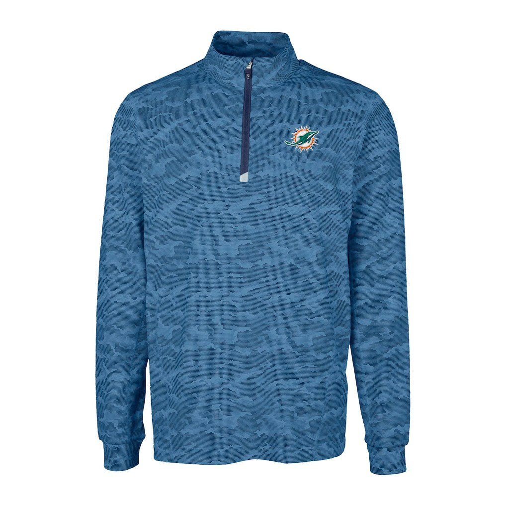 Miami Dolphins Cutter & Buck Traverse Camo Print Stretch Quarter-Zip Top - Navy - NFL