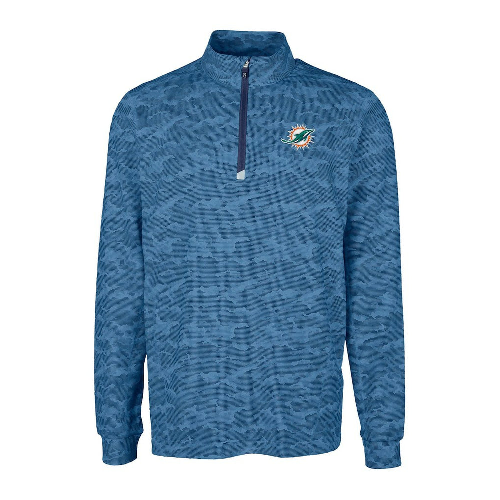 Miami Dolphins Cutter & Buck Traverse Camo Print Stretch Quarter-Zip Top - Navy - NFL