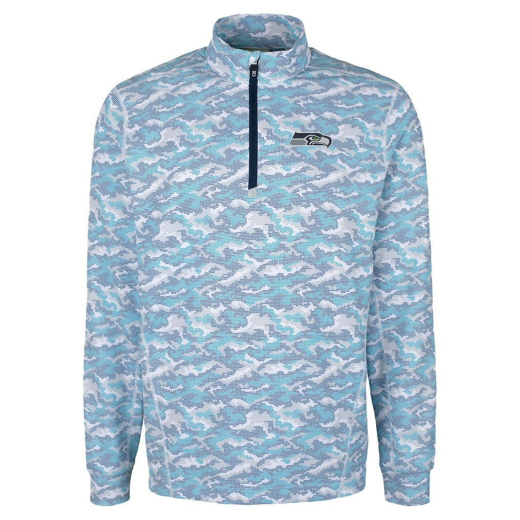 Seattle Seahawks Cutter & Buck Traverse Camo Print Stretch Quarter-Zip Top - Navy - NFL