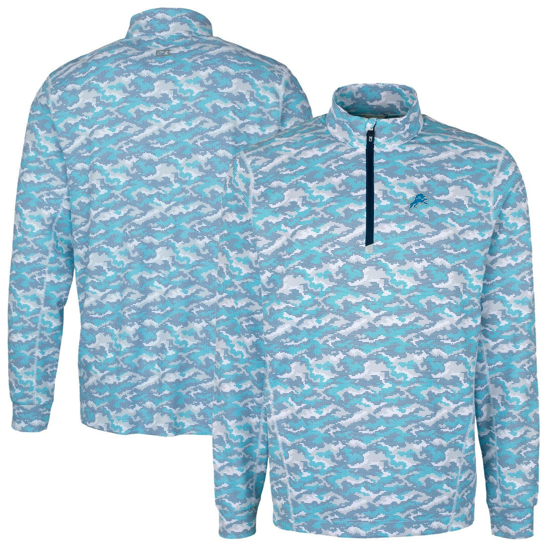 Detroit Lions Cutter & Buck Traverse Camo Print Stretch Quarter-Zip Pullover Top - Blue - NFL