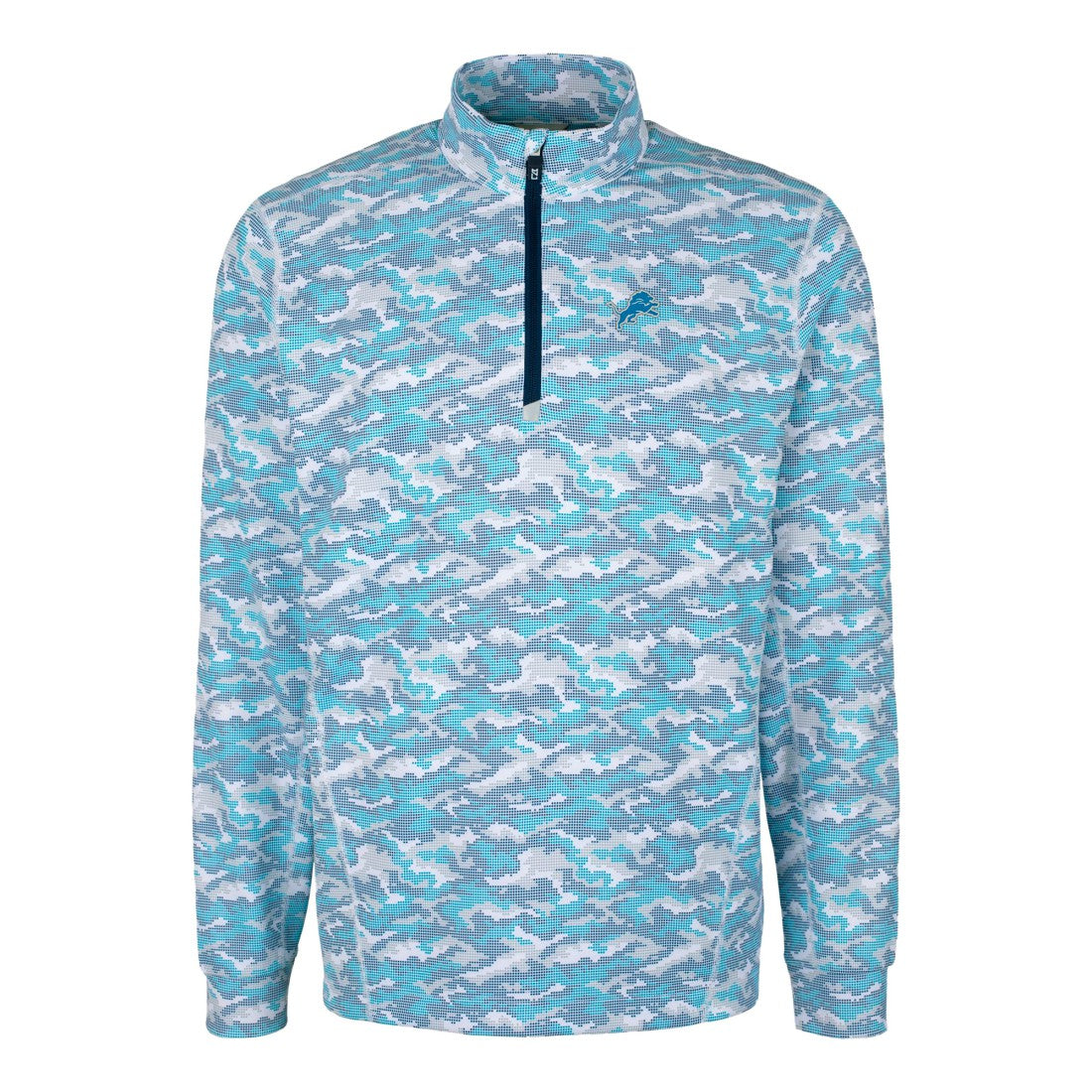 Detroit Lions Cutter & Buck Traverse Camo Print Stretch Quarter-Zip Pullover Top - Blue - NFL