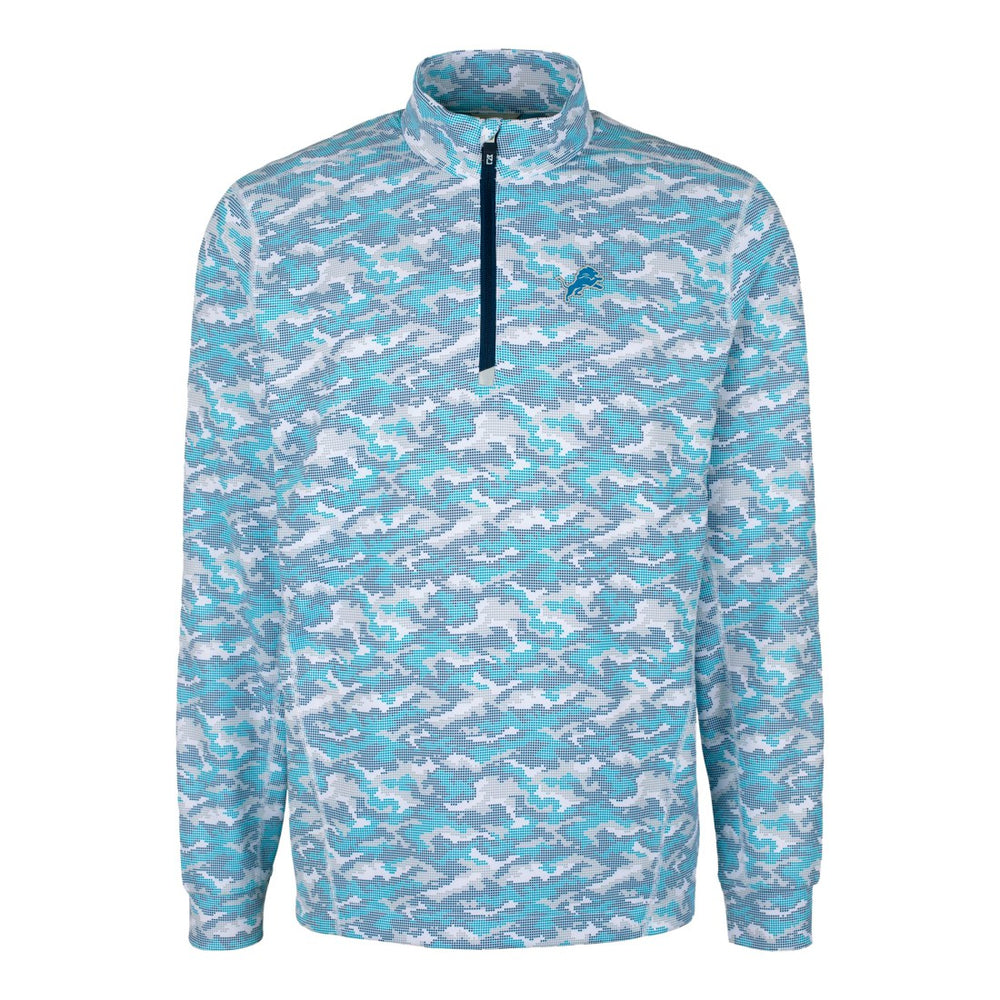 Detroit Lions Cutter & Buck Traverse Camo Print Stretch Quarter-Zip Pullover Top - Blue - NFL