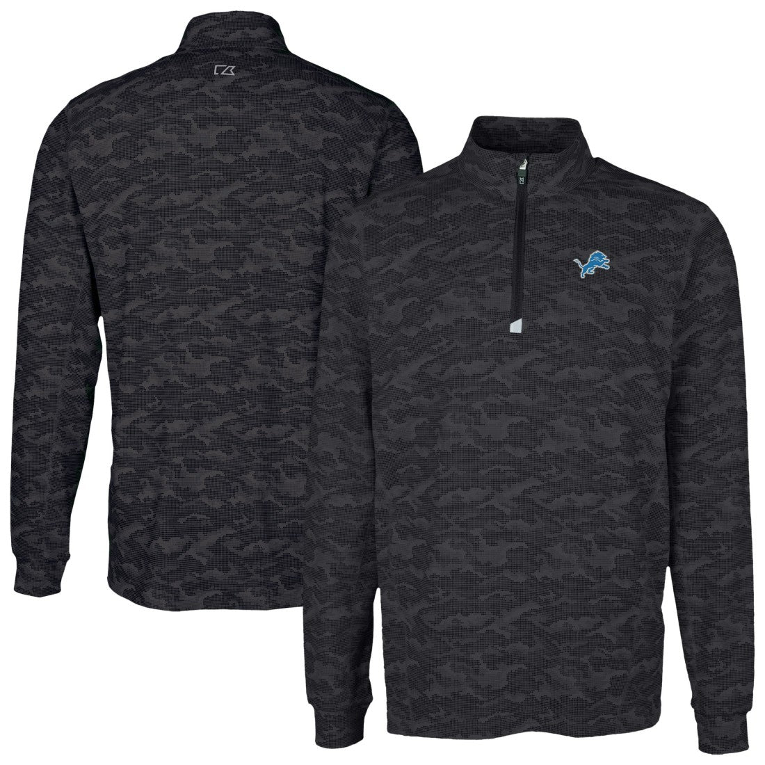 Detroit Lions Cutter & Buck Traverse Camo Print Stretch Quarter-Zip Top - Black - NFL