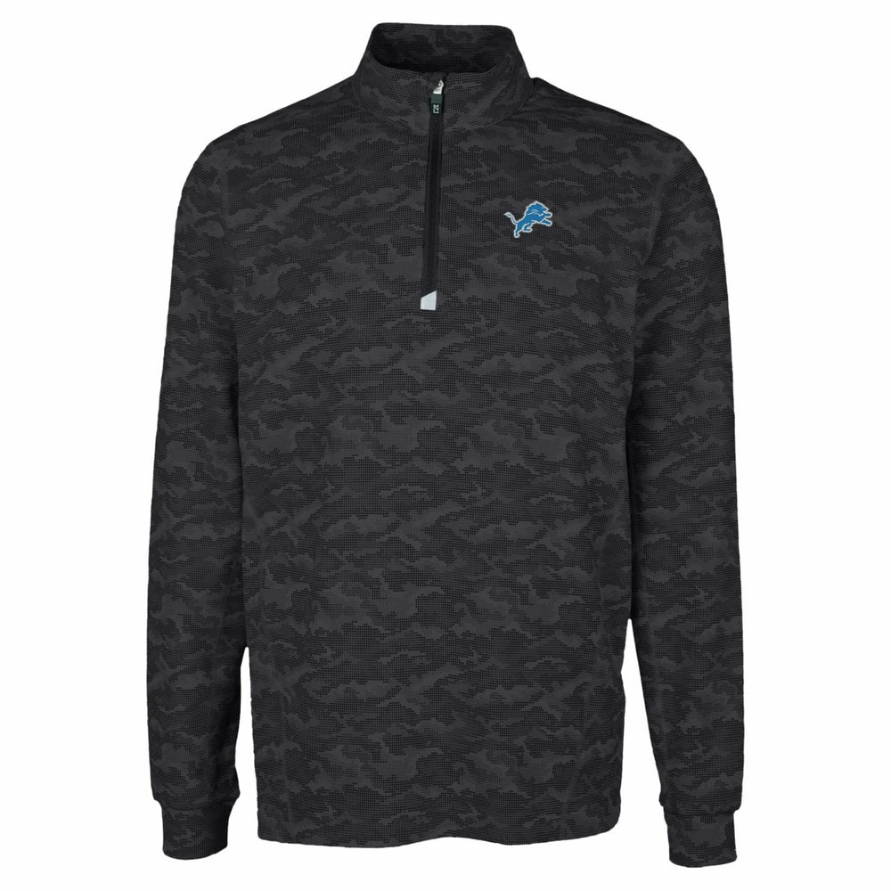 Detroit Lions Cutter & Buck Traverse Camo Print Stretch Quarter-Zip Top - Black - NFL