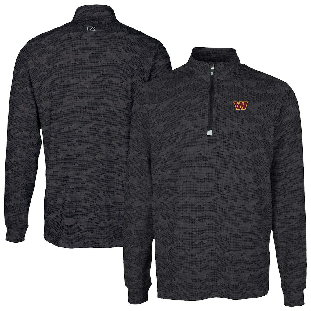 Washington Commanders Cutter & Buck Traverse Camo Print Stretch Quarter-Zip Top - Black - NFL