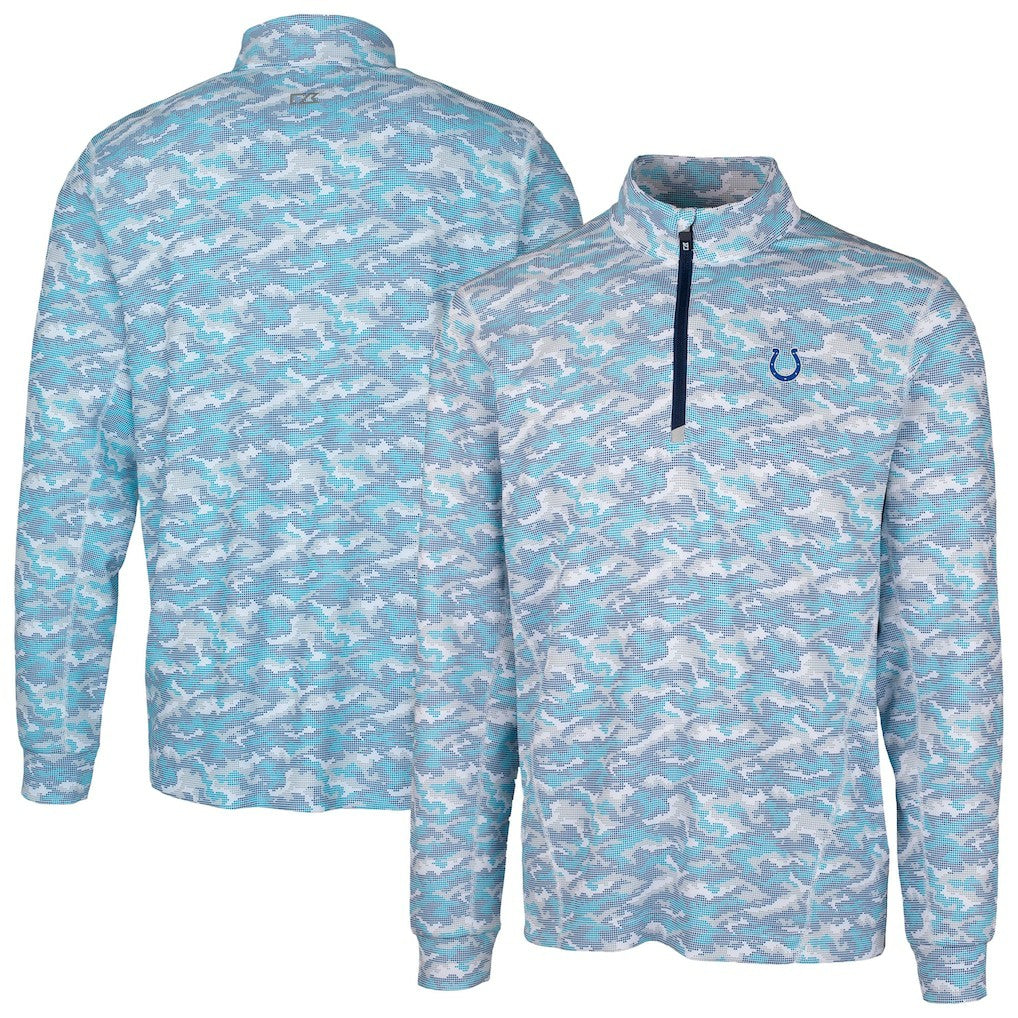 Indianapolis Colts Cutter & Buck Traverse Camo Print Stretch Quarter-Zip Pullover Top - Blue - NFL