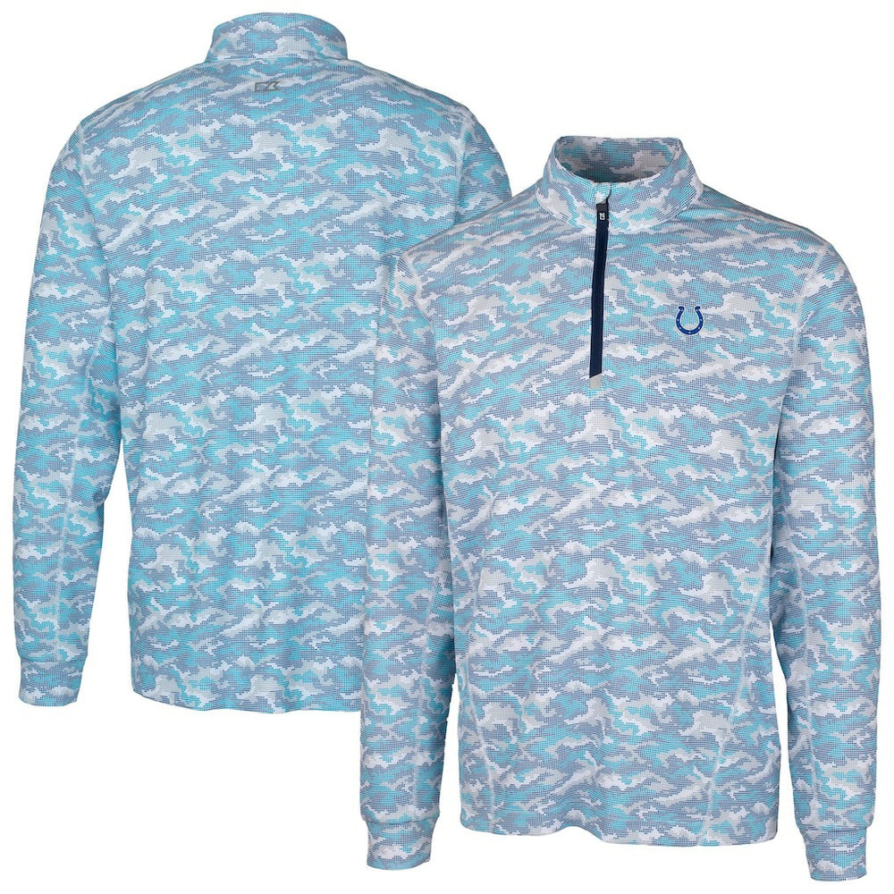 Indianapolis Colts Cutter & Buck Traverse Camo Print Stretch Quarter-Zip Pullover Top - Blue - NFL