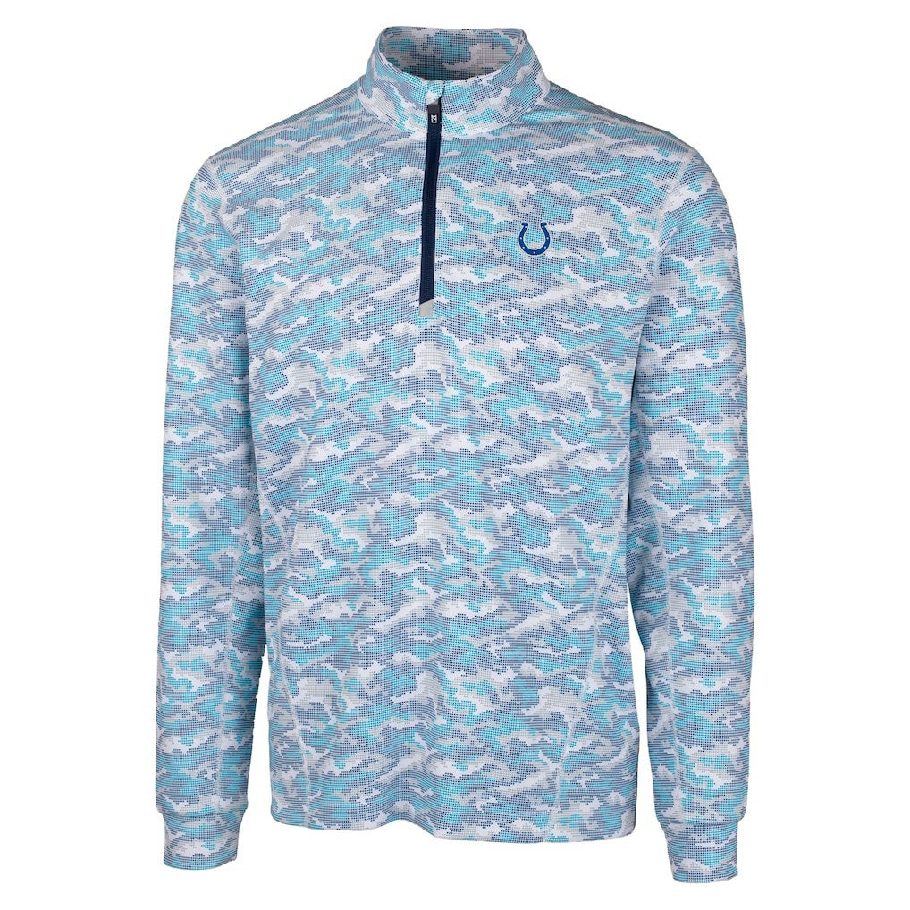 Indianapolis Colts Cutter & Buck Traverse Camo Print Stretch Quarter-Zip Pullover Top - Blue - NFL