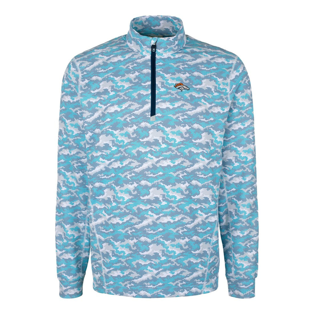 Denver Broncos Cutter & Buck Traverse Camo Print Stretch Quarter-Zip Pullover Top - Blue - NFL