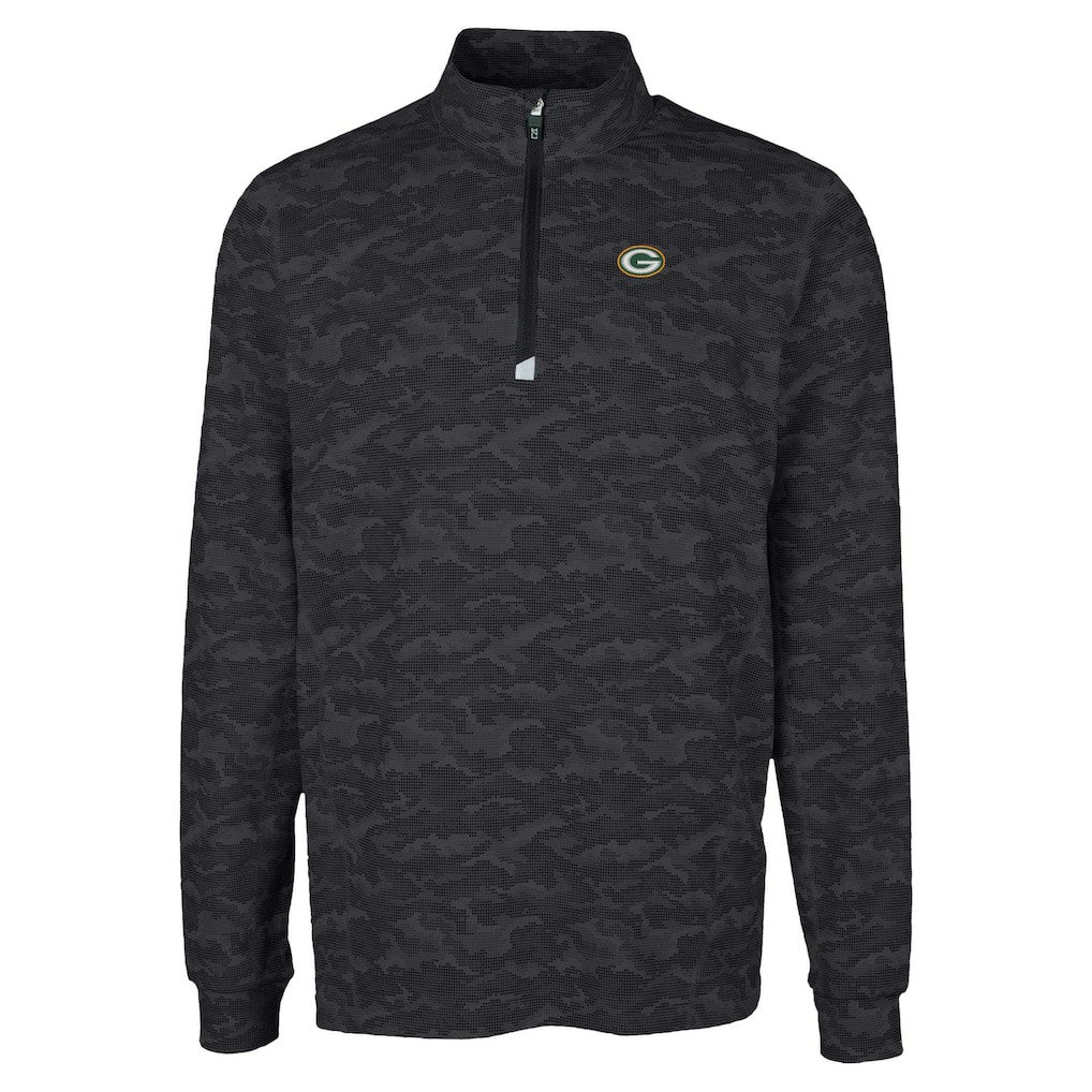 Green Bay Packers Cutter & Buck Traverse Camo Print Stretch Quarter-Zip Top - Black - NFL