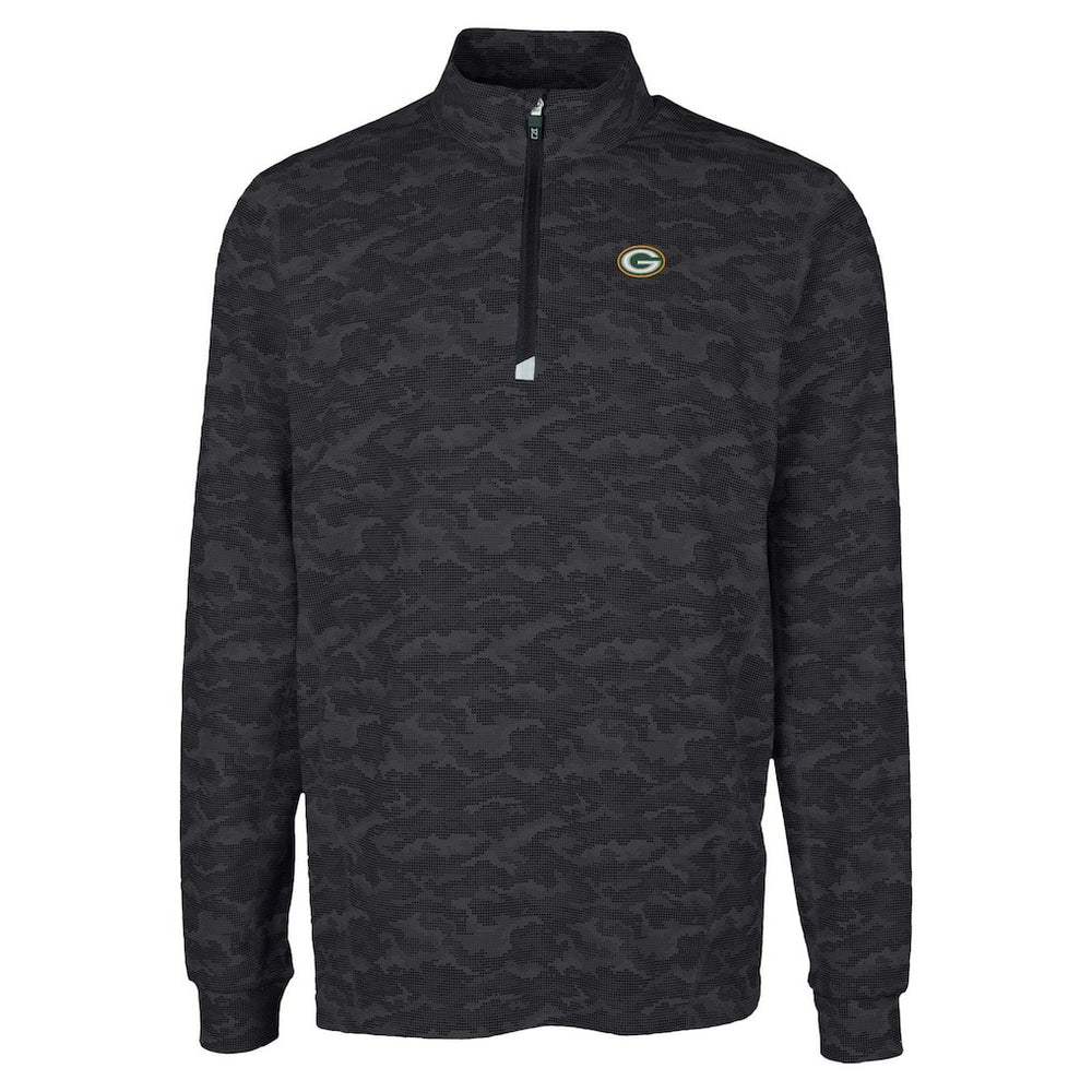 Green Bay Packers Cutter & Buck Traverse Camo Print Stretch Quarter-Zip Top - Black - NFL