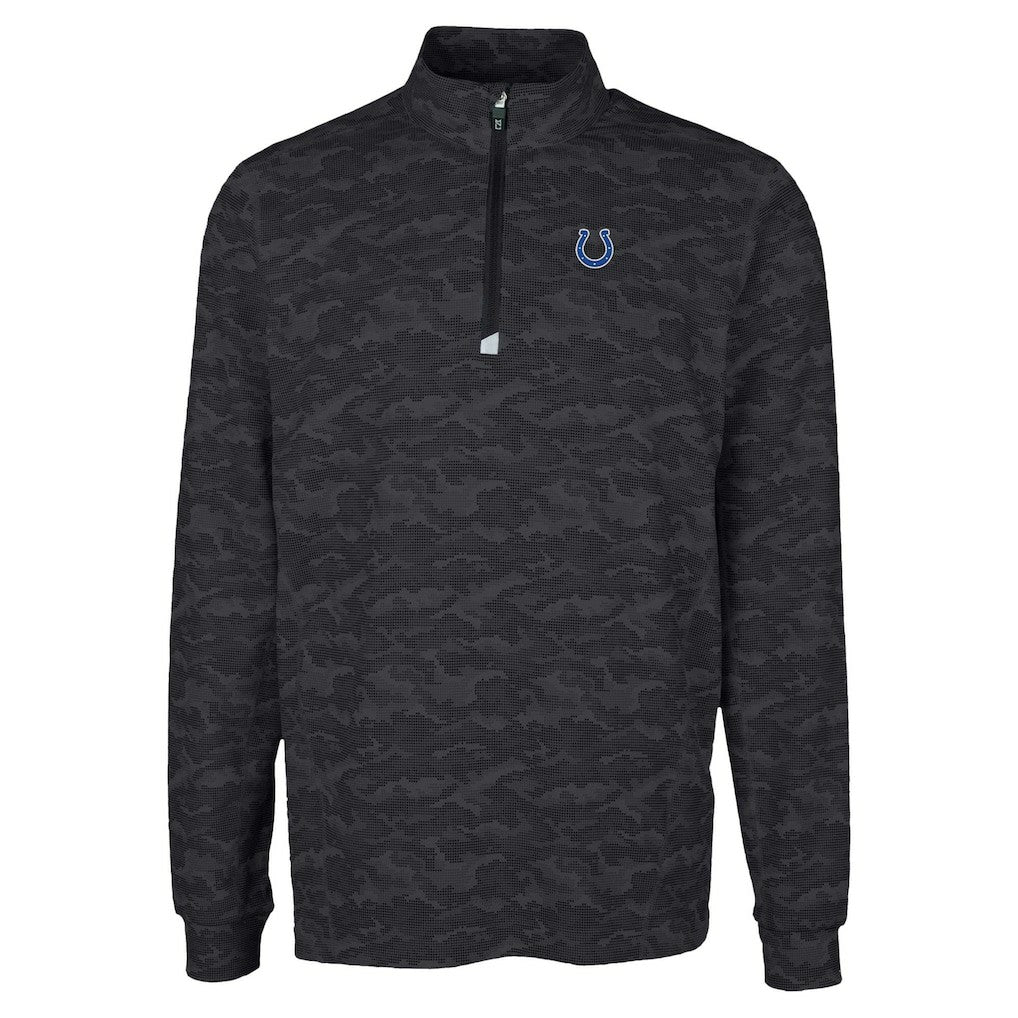 Indianapolis Colts Cutter & Buck Traverse Camo Print Stretch Quarter-Zip Top - Black - NFL