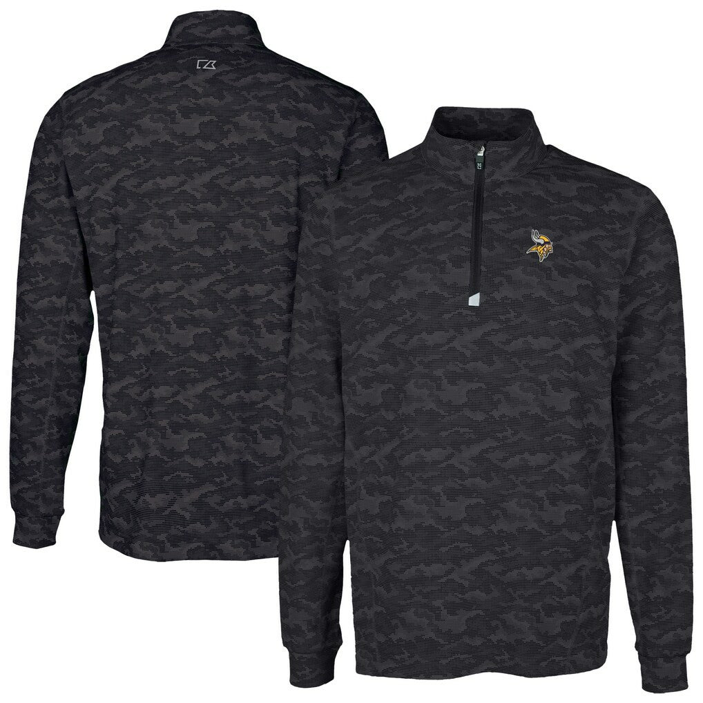 Minnesota Vikings Cutter & Buck Traverse Camo Print Stretch Quarter-Zip Top - Black - NFL