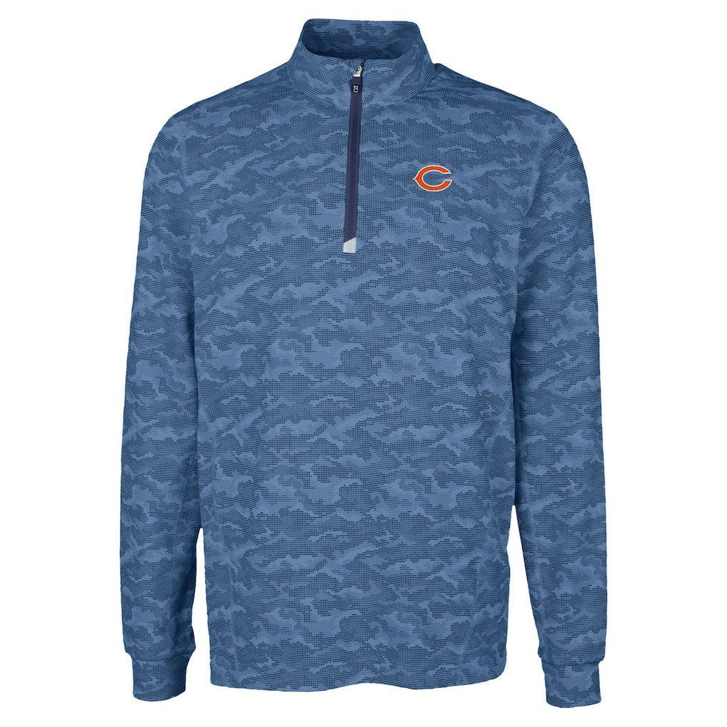 Chicago Bears Cutter & Buck Traverse Camo Print Stretch Quarter-Zip Top - Navy - NFL