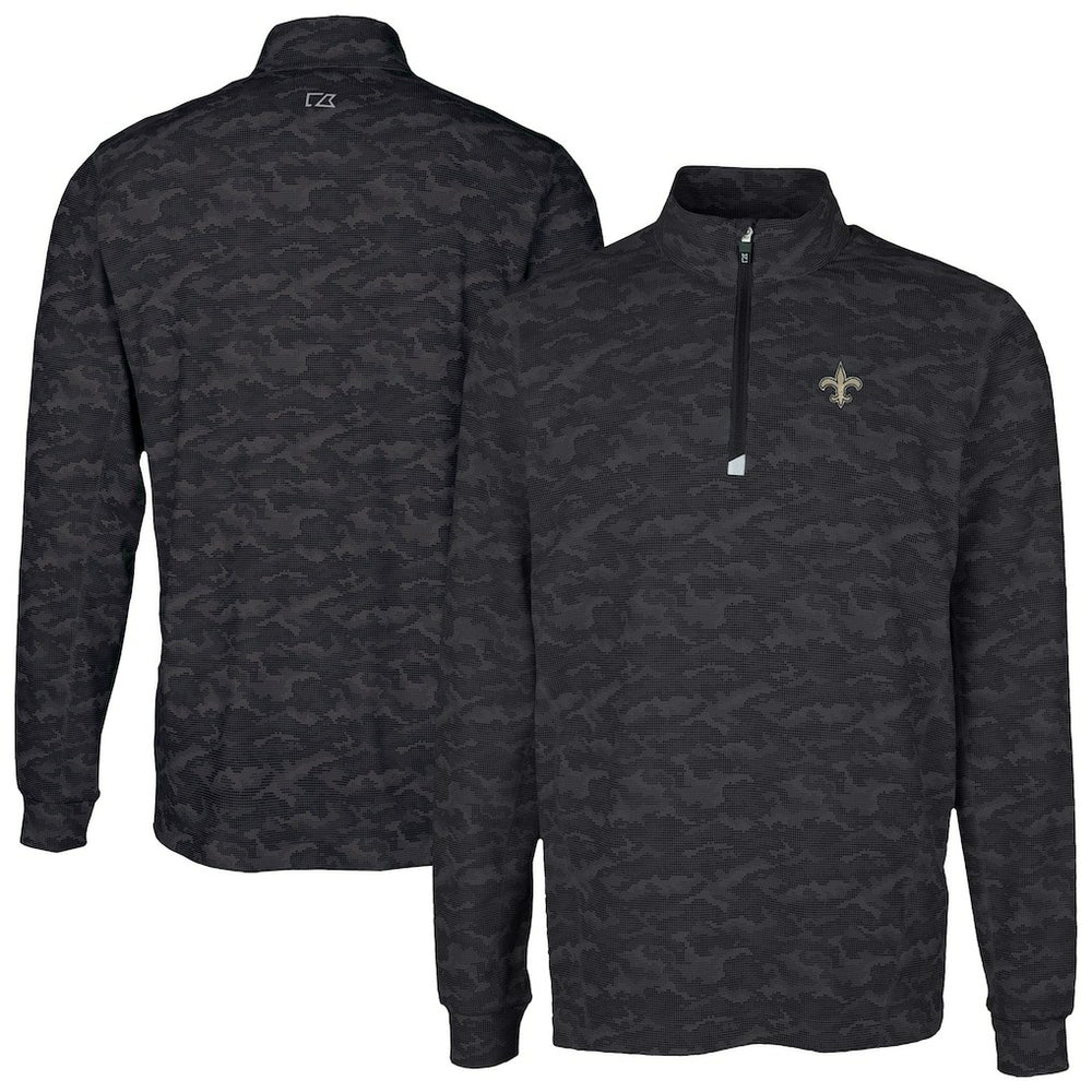 New Orleans Saints Cutter & Buck Traverse Camo Print Stretch Quarter-Zip Top - Black - NFL