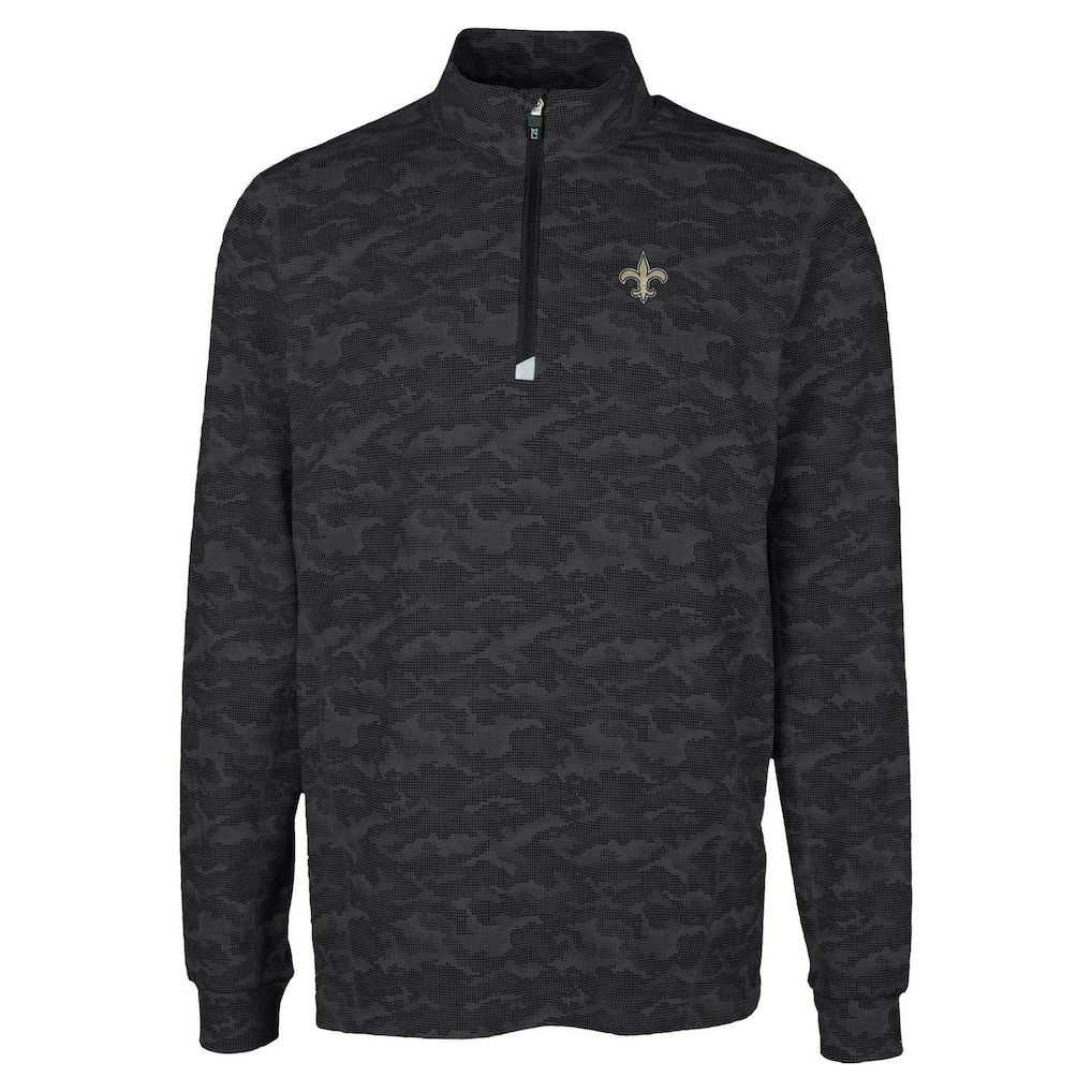 New Orleans Saints Cutter & Buck Traverse Camo Print Stretch Quarter-Zip Top - Black - NFL