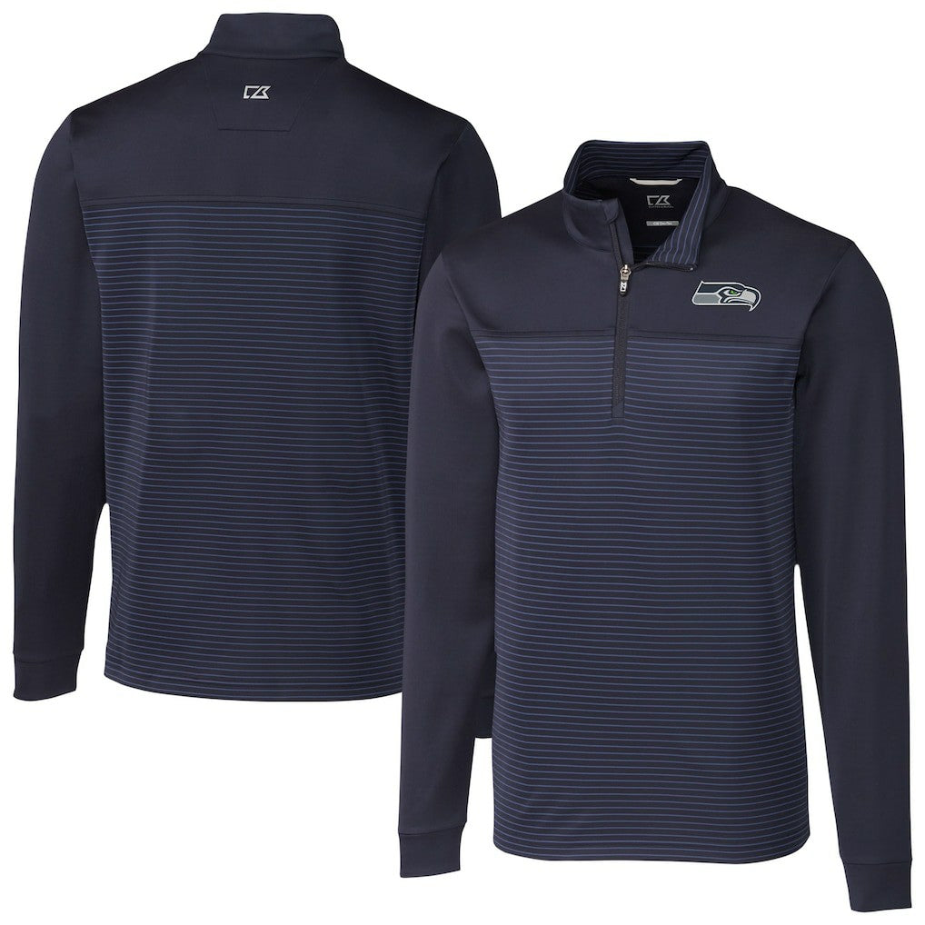 Seattle Seahawks Cutter & Buck Traverse Stripe Stretch DryTec Quarter-Zip Top - Navy - NFL