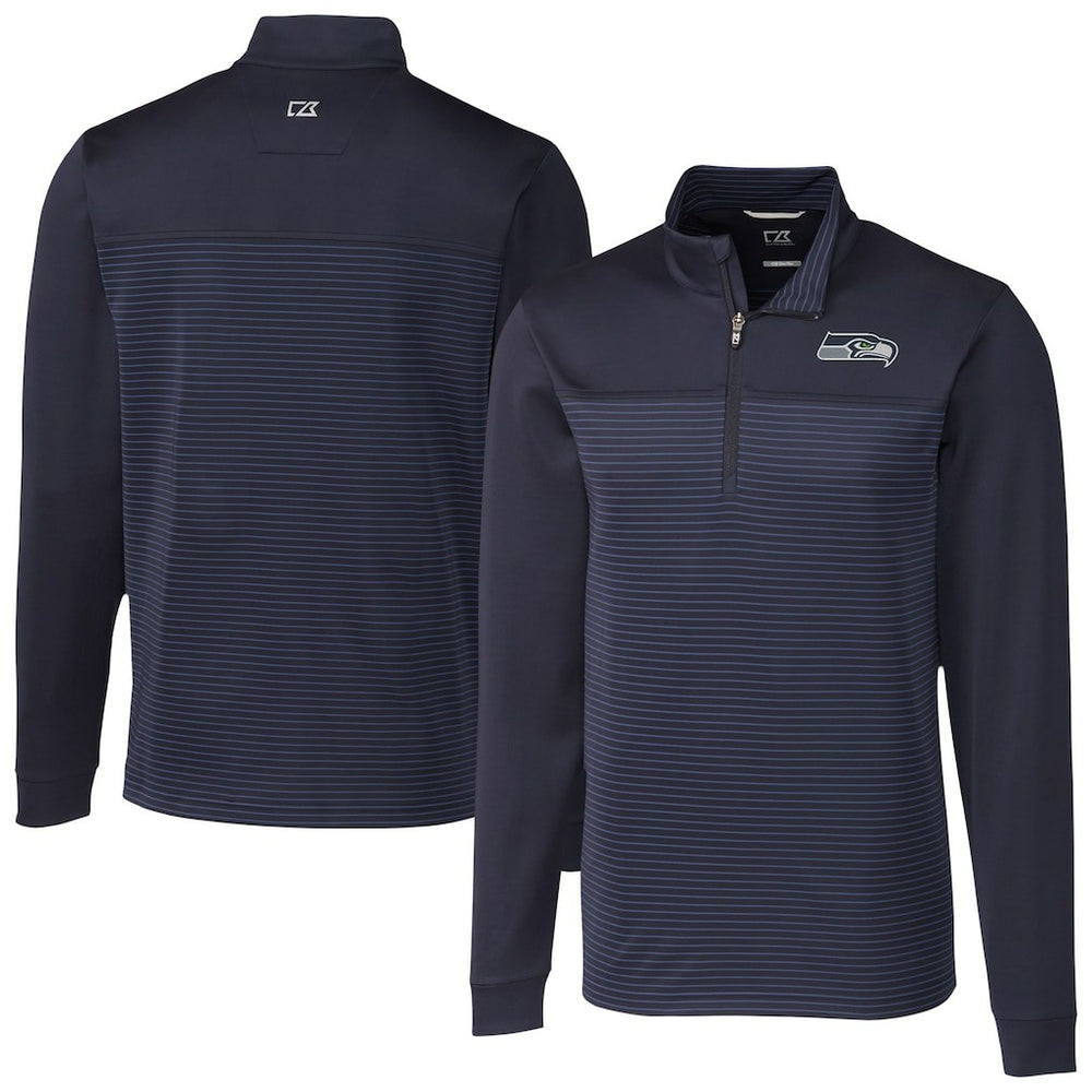 Seattle Seahawks Cutter & Buck Traverse Stripe Stretch DryTec Quarter-Zip Top - Navy - NFL