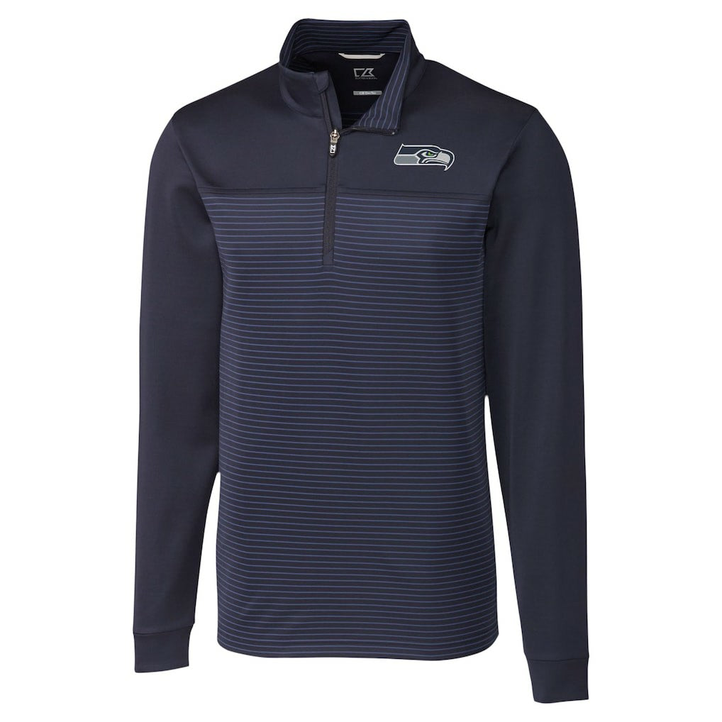 Seattle Seahawks Cutter & Buck Traverse Stripe Stretch DryTec Quarter-Zip Top - Navy - NFL