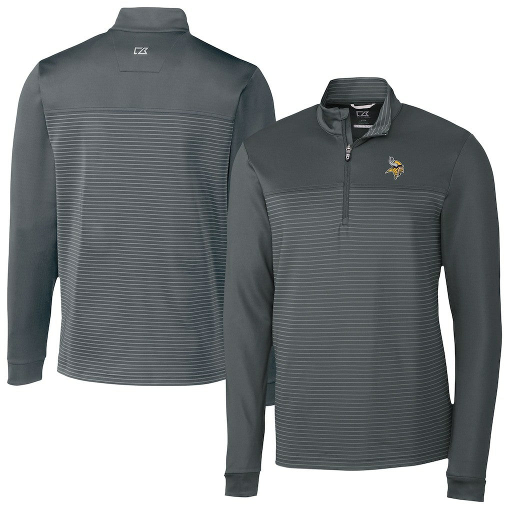Minnesota Vikings Cutter & Buck Traverse Stripe Stretch DryTec Quarter-Zip Top - Gray - NFL