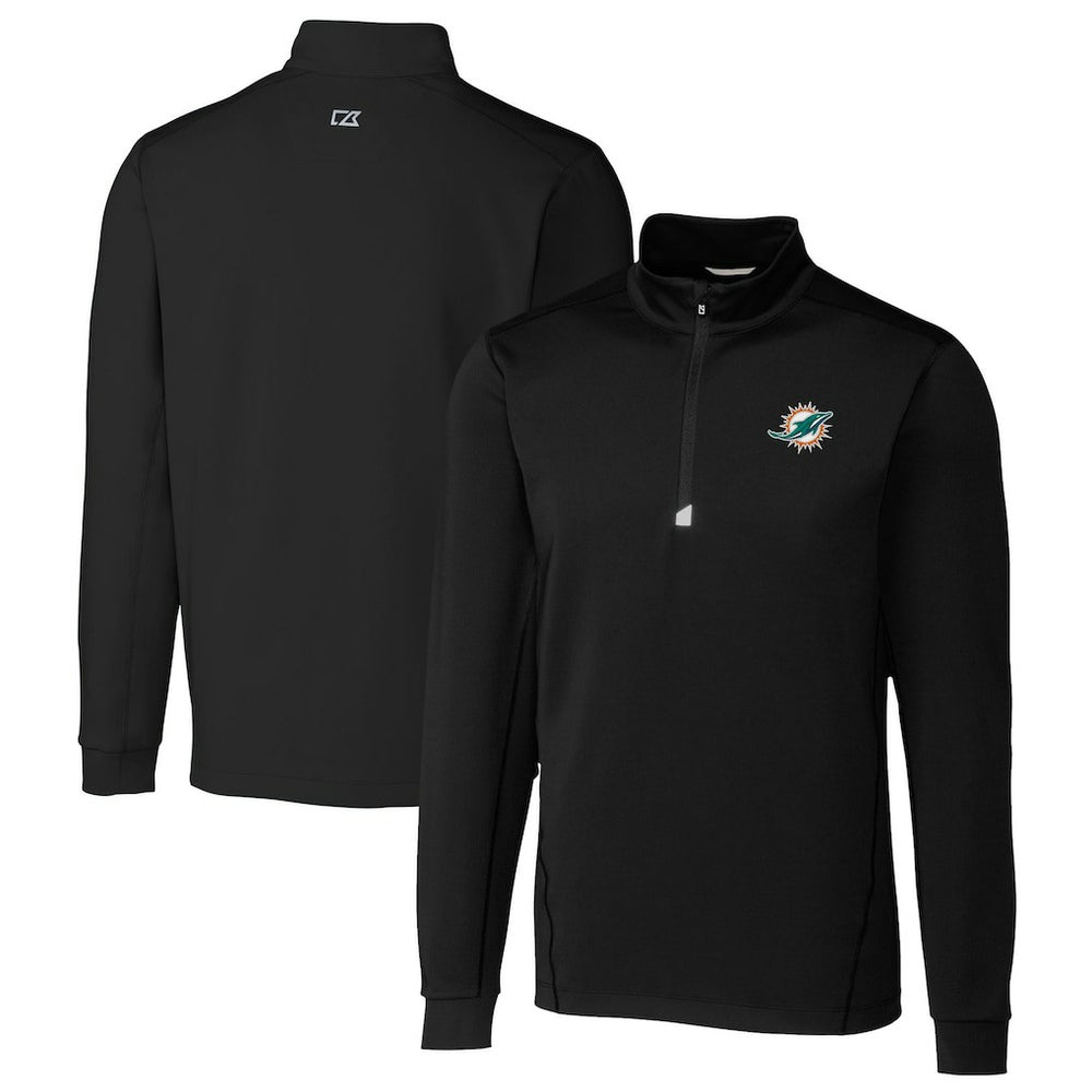 Miami Dolphins Cutter & Buck Big & Tall Traverse Eco Tri-Blend DryTec Quarter-Zip Jacket - Black - NFL