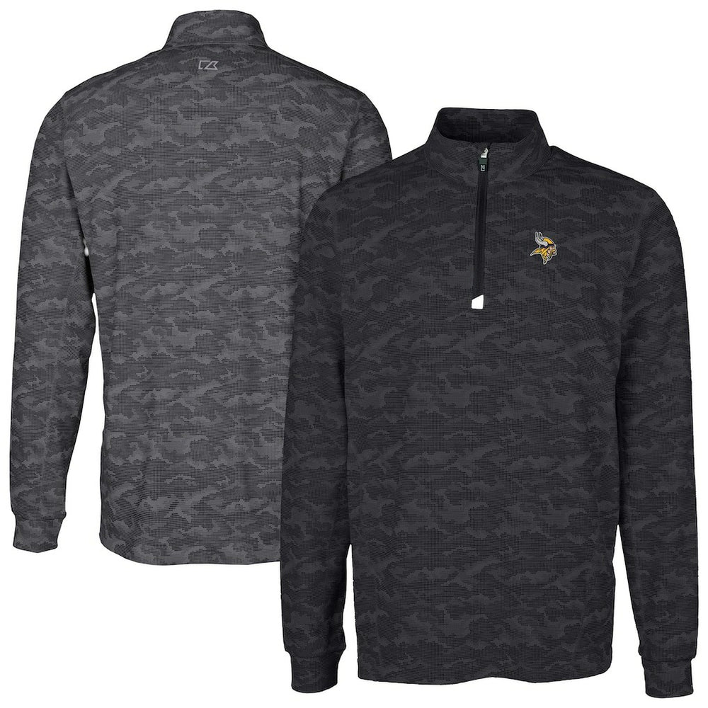 Minnesota Vikings Cutter & Buck Big & Tall Traverse Eco Camo Tri-Blend DryTec Quarter-Zip Jacket - Black - NFL